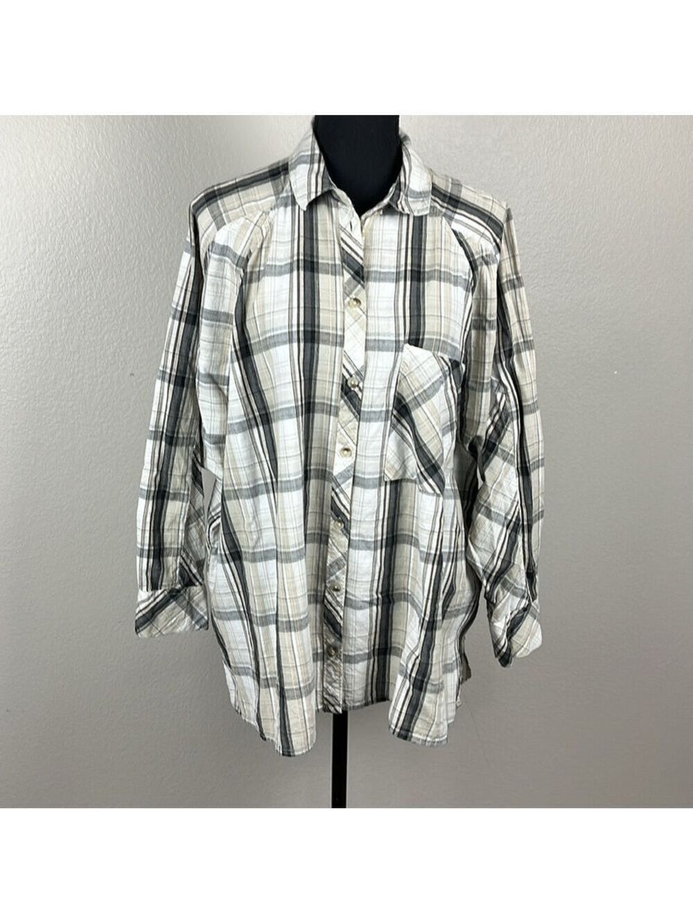 Urban Outfitters Margot Blouse L Plaid Oversized Button-Down Long Sleeve Top